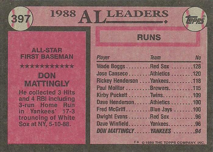 Don Mattingly  baseball card collectible - Main Image 2