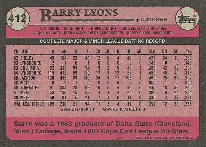 Barry Lyons  baseball card collectible - Main Image 2