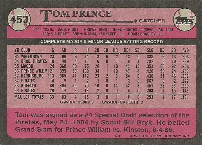 Tom Prince  baseball card collectible - Main Image 2