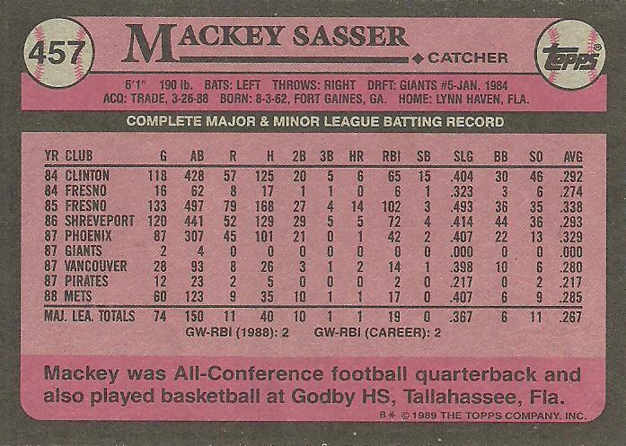 Mackey Sasser  baseball card collectible - Main Image 2