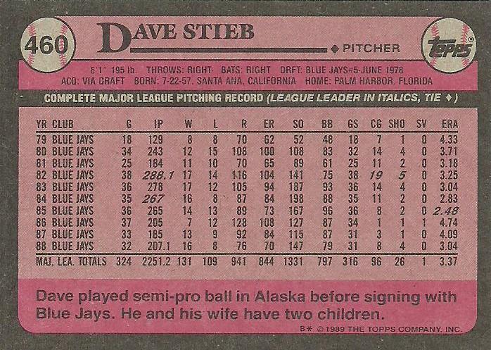 Dave Stieb  baseball card collectible - Main Image 2