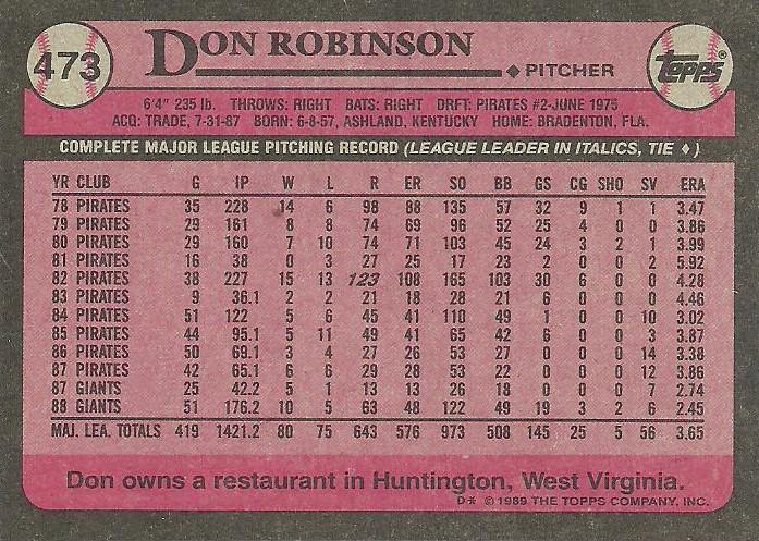 Don Robinson  baseball card collectible - Main Image 2