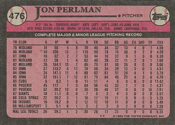 Jon Perlman  baseball card collectible - Main Image 2