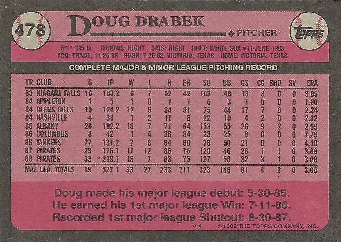 Doug Drabek  baseball card collectible - Main Image 2