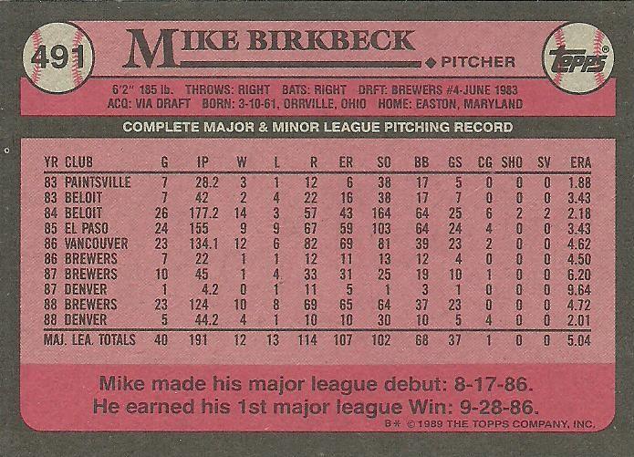 Mike Birkbeck  baseball card collectible - Main Image 2