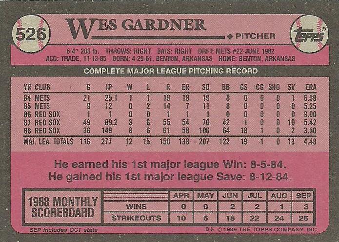 Wes Gardner  baseball card collectible - Main Image 2