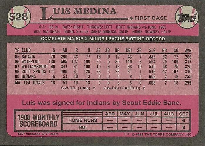 Luis Medina  baseball card collectible - Main Image 2
