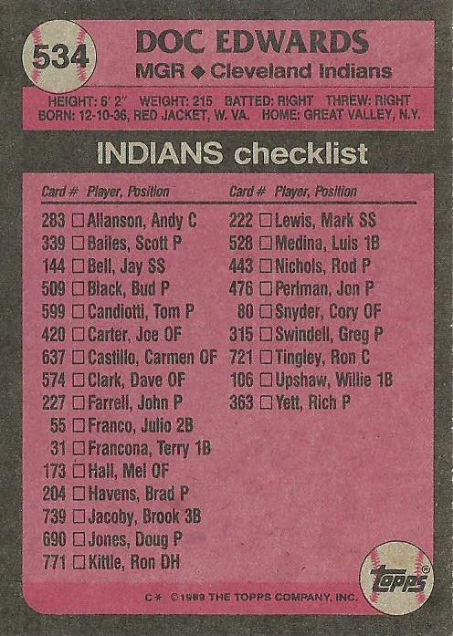 Doc Edwards  baseball card collectible - Main Image 2