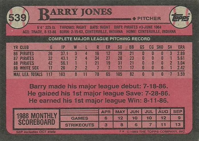 Barry Jones  baseball card collectible - Main Image 2
