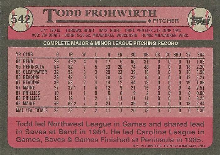Todd Frohwirth  baseball card collectible - Main Image 2