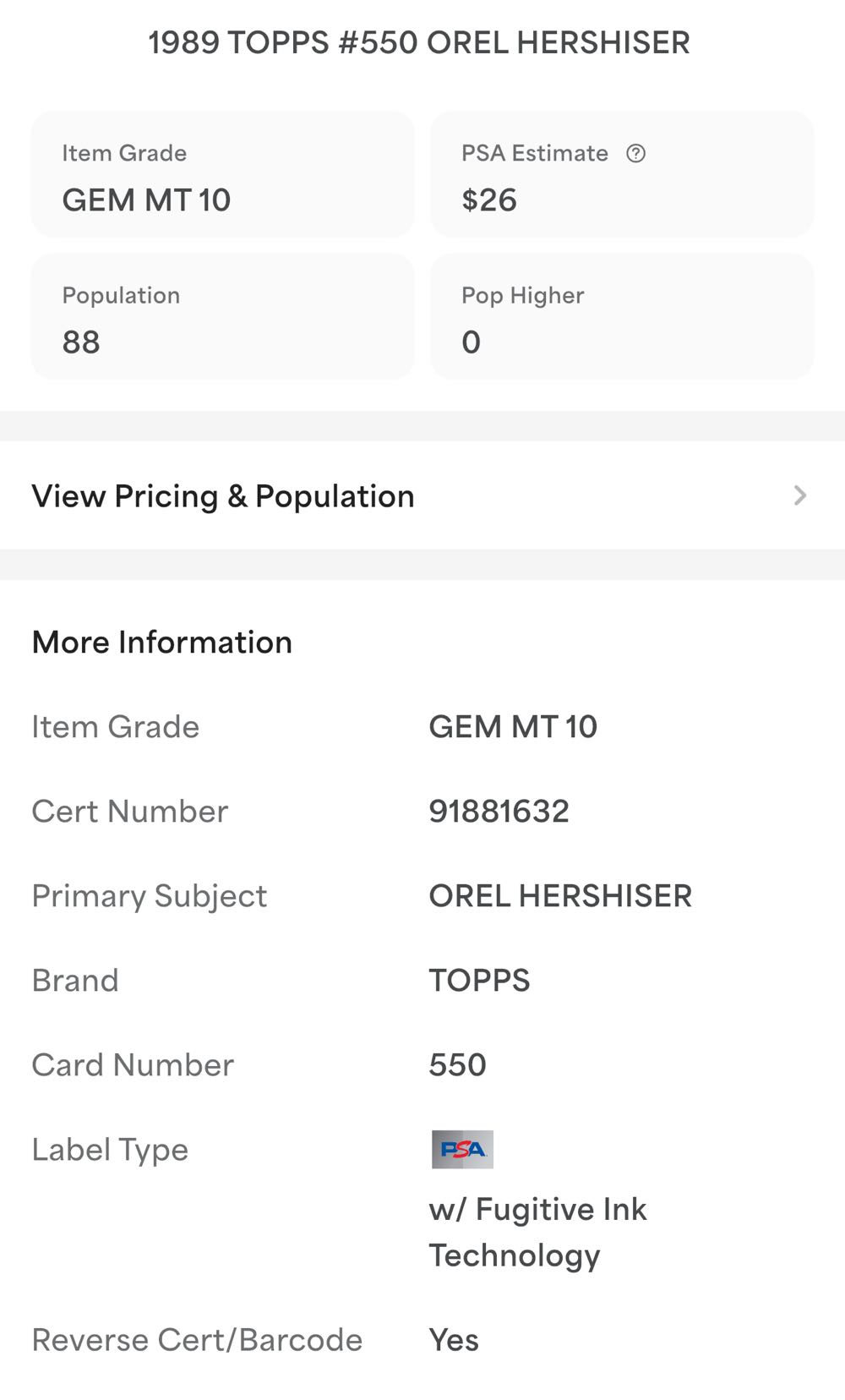 Orel Hershiser  baseball card collectible - Main Image 4