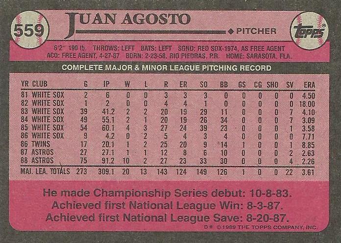 Juan Agosto  baseball card collectible - Main Image 2