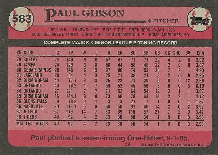 Paul Gibson  baseball card collectible - Main Image 2