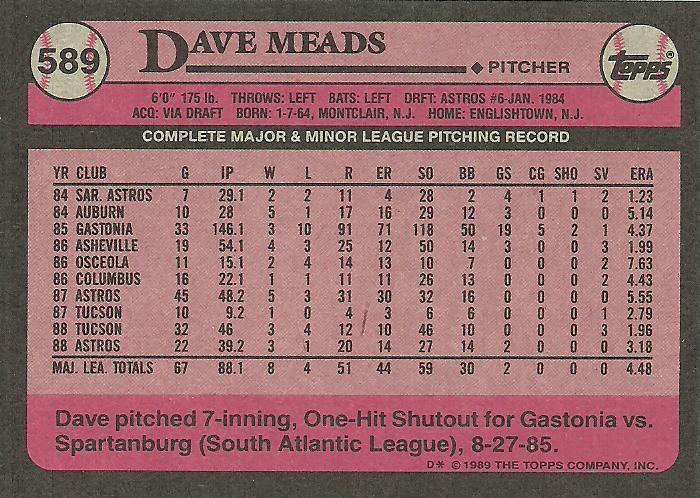 Dave Meads  baseball card collectible - Main Image 2