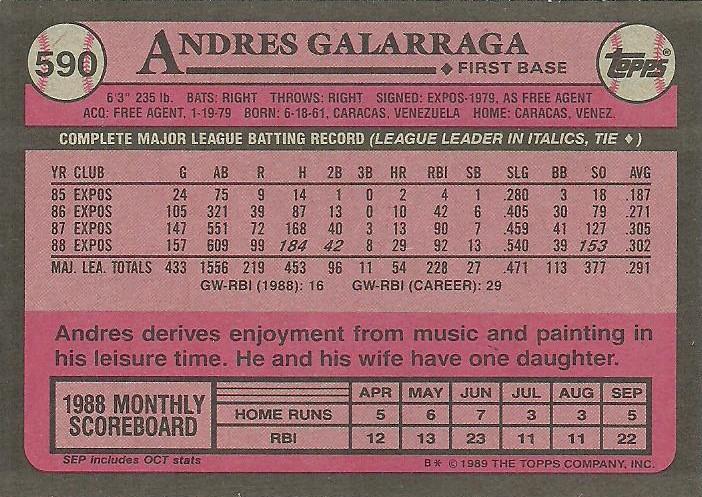 Andres Galarraga  baseball card collectible - Main Image 2