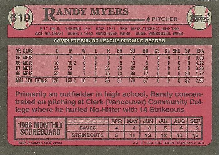 Randy Myers  baseball card collectible - Main Image 2