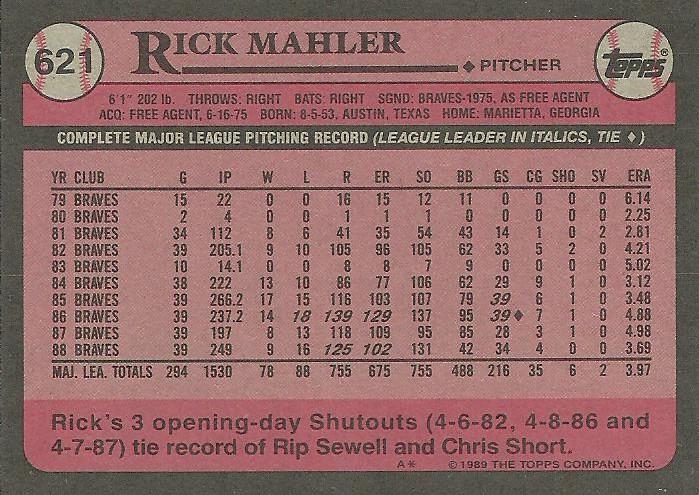 Rick Mahler  baseball card collectible - Main Image 2