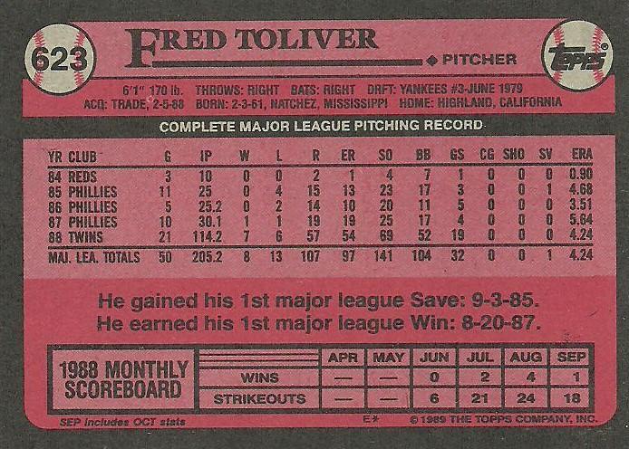 Fred Toliver  baseball card collectible - Main Image 2