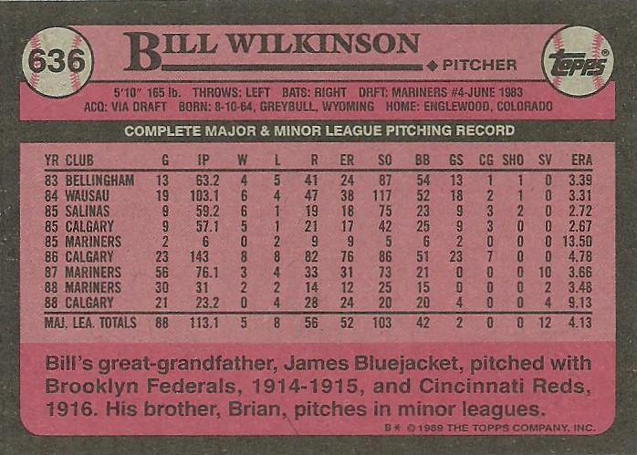 Bill Wilkinson  baseball card collectible - Main Image 2