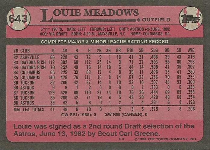 Louie Meadows  baseball card collectible - Main Image 2