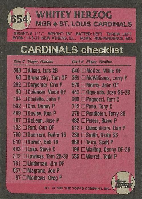 Whitey Herzog  baseball card collectible - Main Image 2