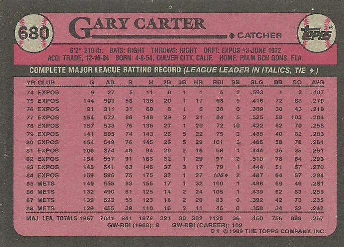 Gary Carter  baseball card collectible - Main Image 2