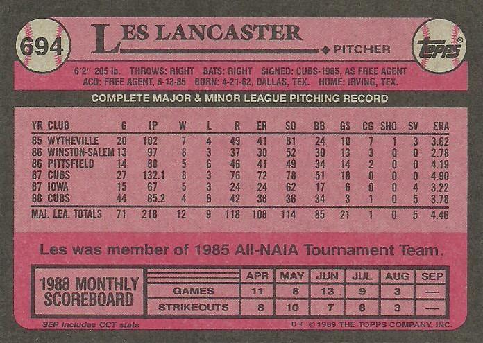 Les Lancaster  baseball card collectible - Main Image 2