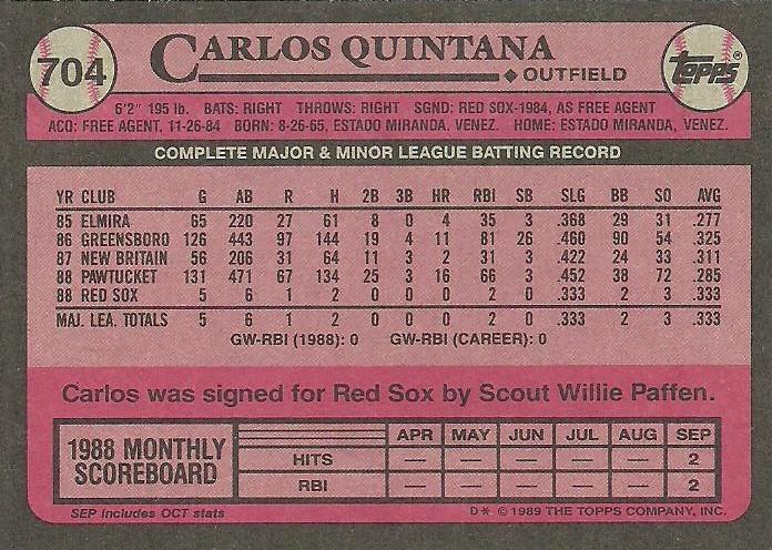 Carlos Quintana  baseball card collectible - Main Image 2