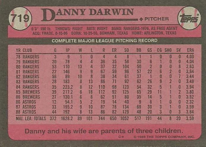 Danny Darwin  baseball card collectible - Main Image 2