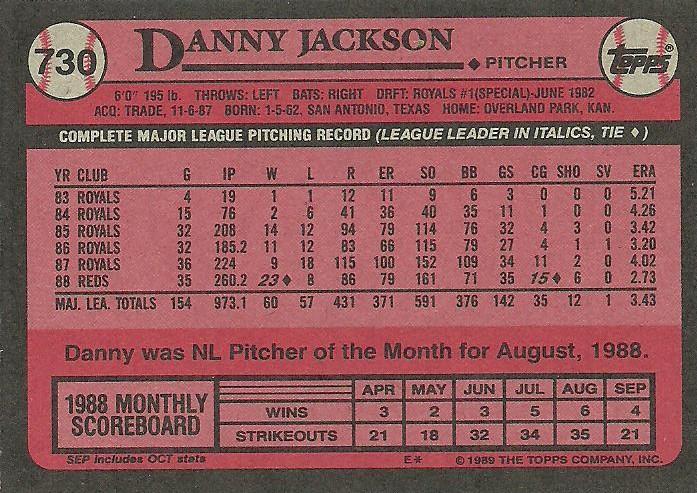 Danny Jackson  baseball card collectible - Main Image 2