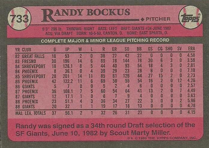 Randy Bockus  baseball card collectible - Main Image 2