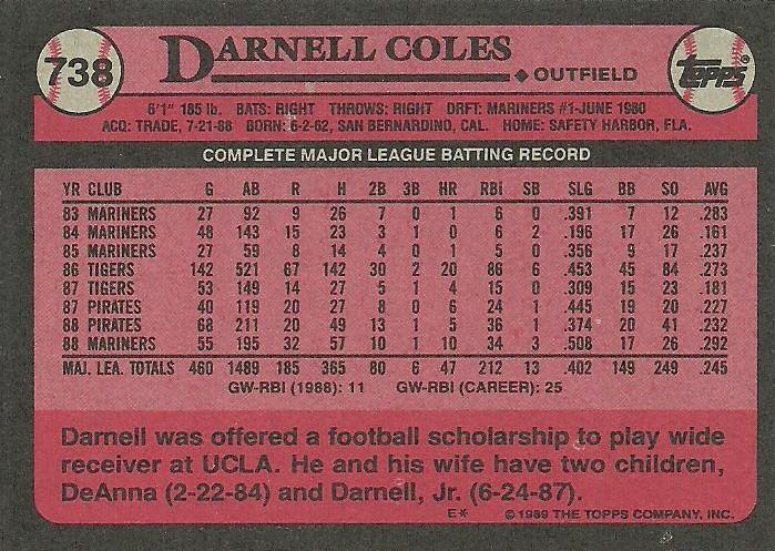 Darnell Coles  baseball card collectible - Main Image 2