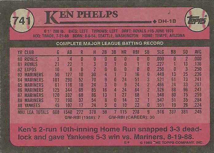 Ken Phelps  baseball card collectible - Main Image 2