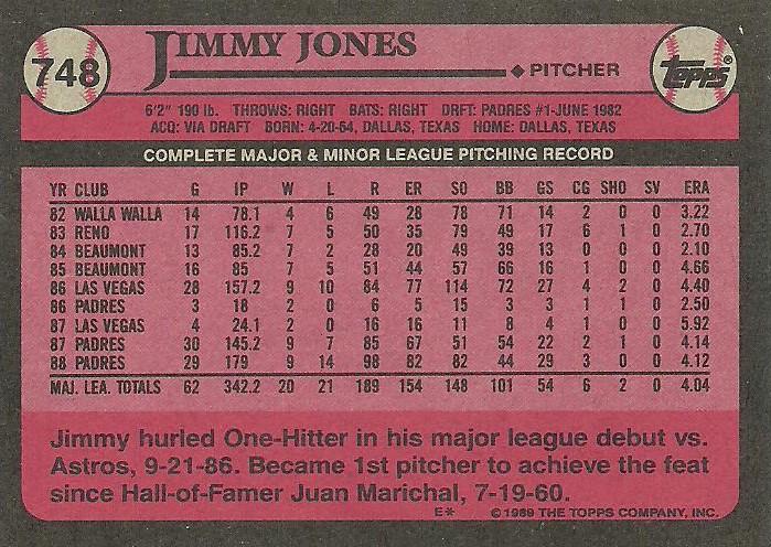 Jimmy Jones  baseball card collectible - Main Image 2