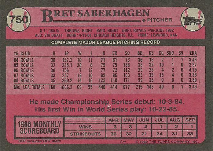 Bret Saberhagen  baseball card collectible - Main Image 2
