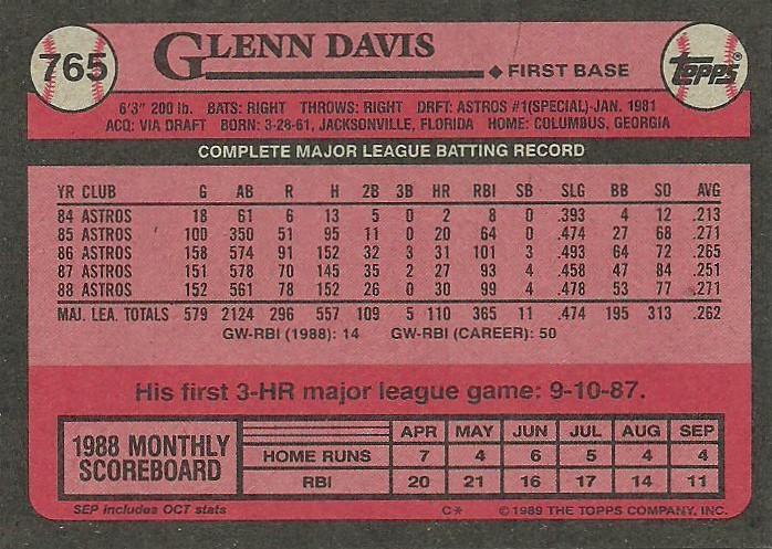 Glenn Davis  baseball card collectible - Main Image 2