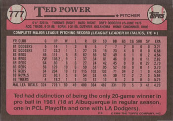 Ted Power  baseball card collectible - Main Image 2