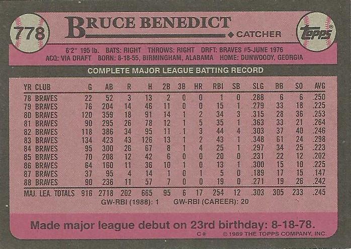 Bruce Benedict  baseball card collectible - Main Image 2