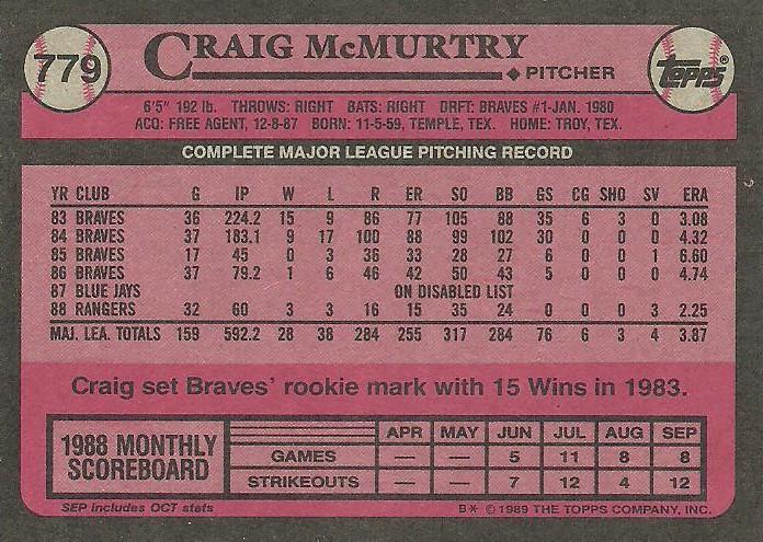 Craig McMurtry  baseball card collectible - Main Image 2