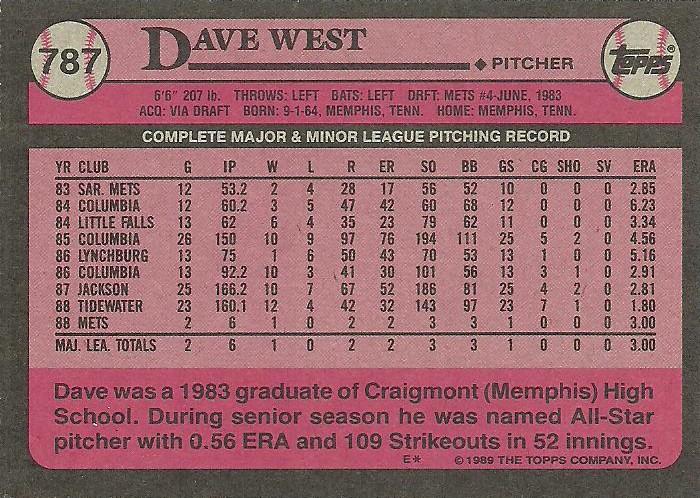 Dave West  baseball card collectible - Main Image 2