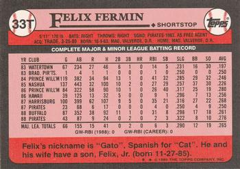 Felix Fermin  baseball card collectible - Main Image 2