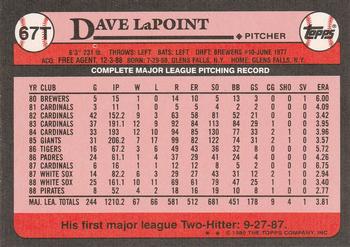 Dave LaPoint  baseball card collectible - Main Image 2