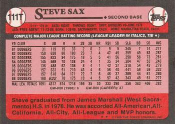 Steve Sax  baseball card collectible - Main Image 2