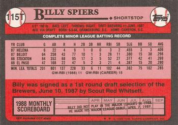 Billy Spiers  baseball card collectible - Main Image 2