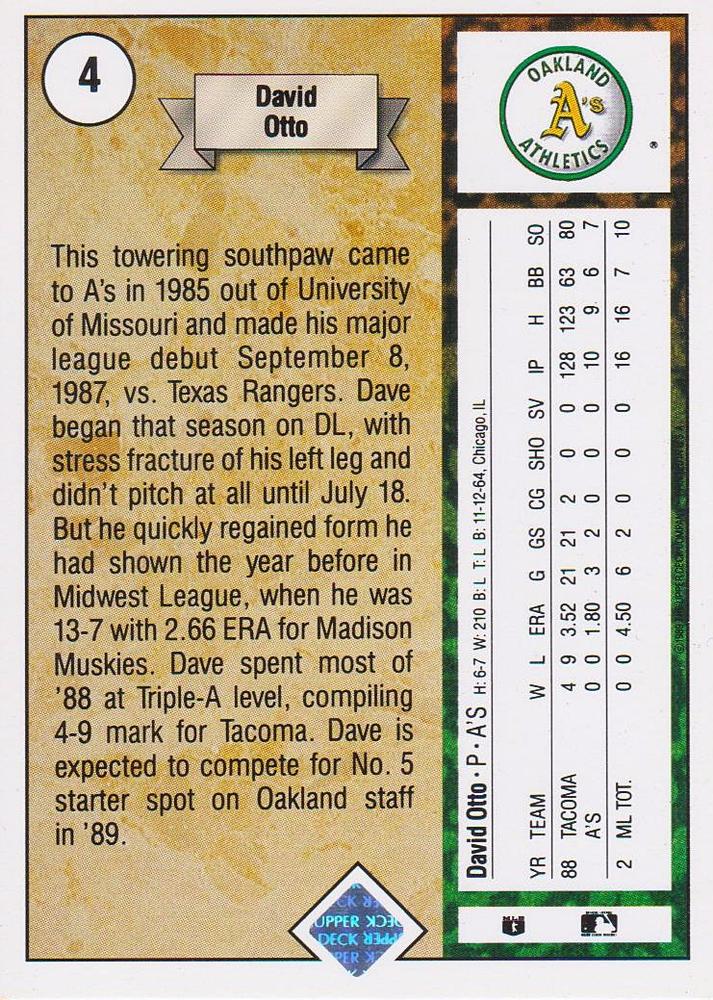 David Otto  baseball card collectible - Main Image 2