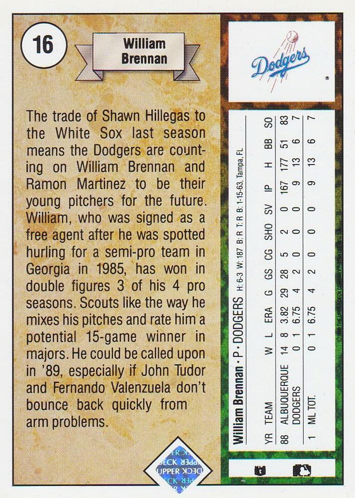 William Brennan  baseball card collectible - Main Image 2