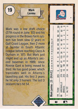 Mark Lemke  baseball card collectible - Main Image 2