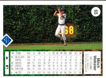 Mitch Webster  baseball card collectible - Main Image 2