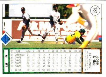 Jose Uribe  baseball card collectible - Main Image 2