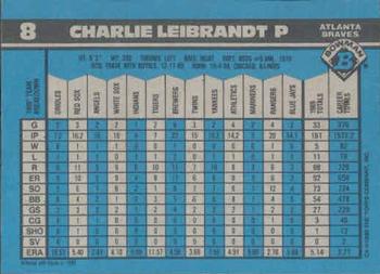 Charlie Leibrandt  baseball card collectible - Main Image 2